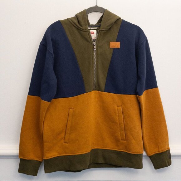 Levi's Tops - Levi's Colorblock Hoodie XL - Blue Olive Mustard Pullover Sweatshirt